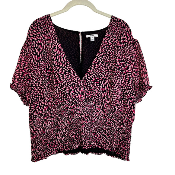 Bar III Womens Smocked Waist Blouse Size XXL Pretty in Pink Dotted Whimsy New - Picture 1 of 7